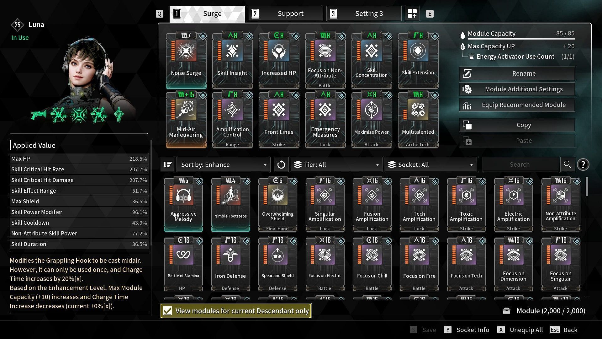 DPS mod setup for Luna (Image via Nexon)